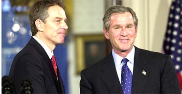 Tony Blair and George Bush at a press conference in the White House on January 31 2003. Photograph: Shawn Thew/AFP